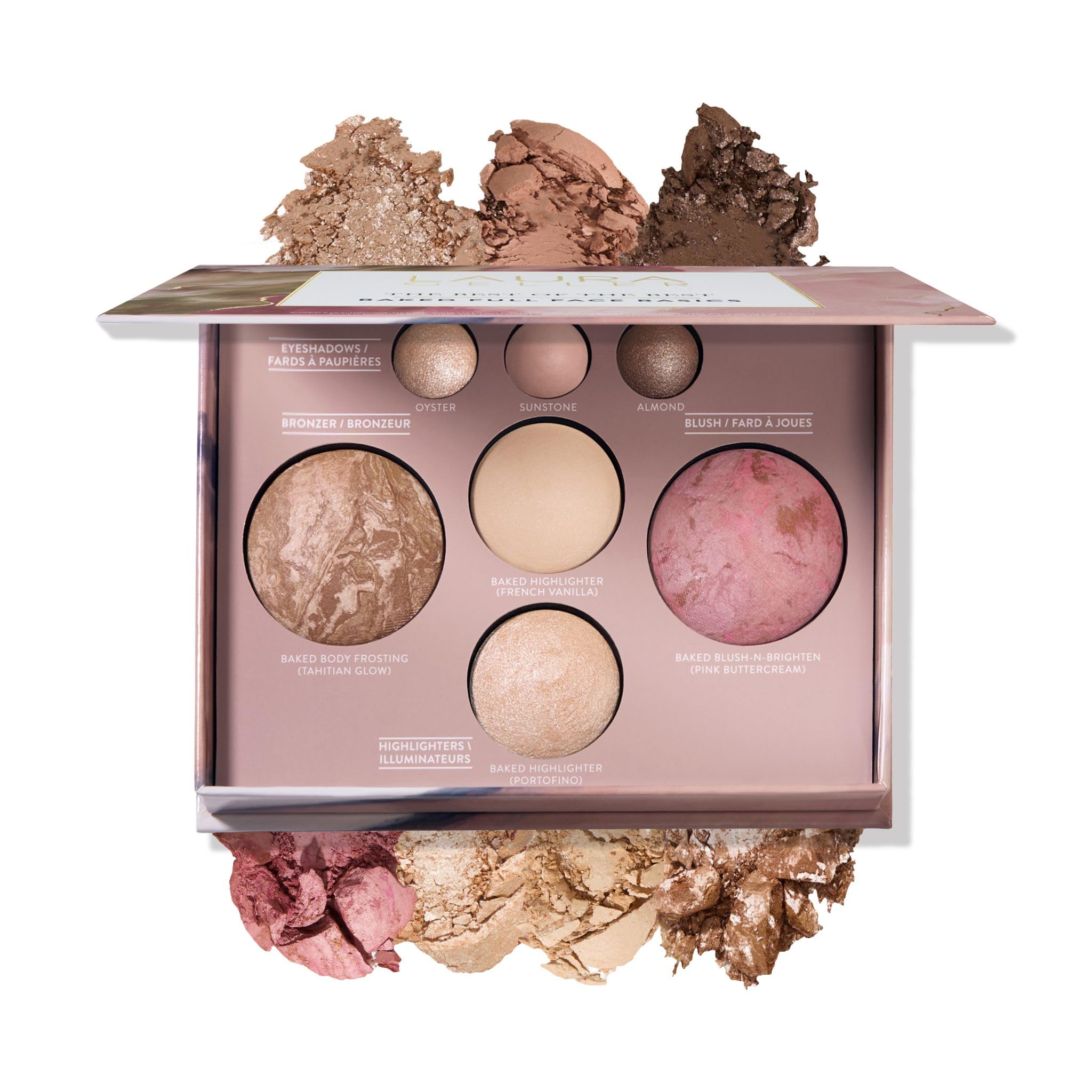 LAURA GELLER NEW YORK palette front view showing compact and branding for travel convenience
