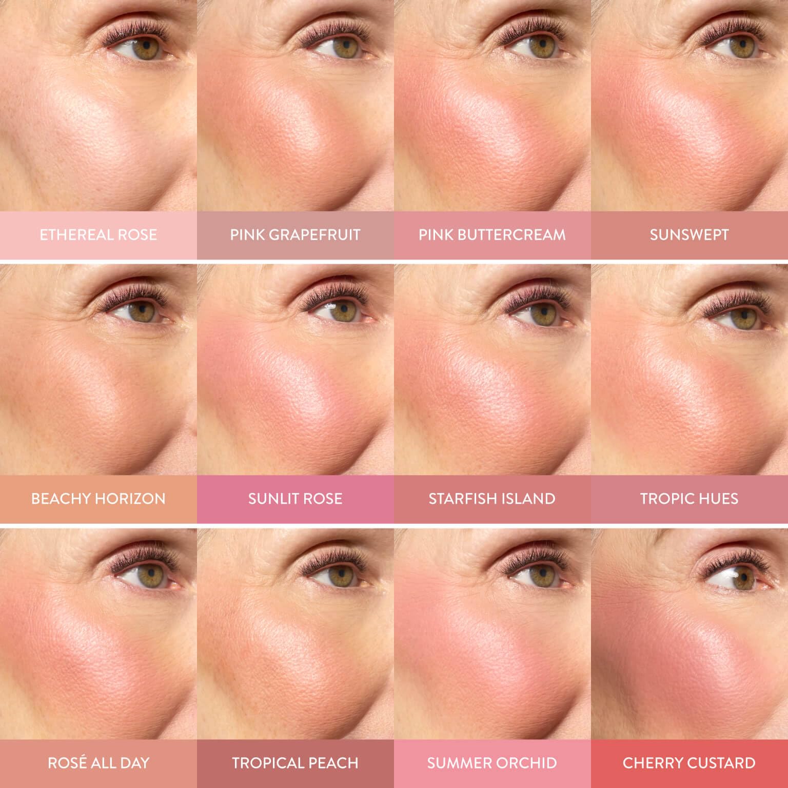 LAURA GELLER blush applied with brush on model cheek for lifted look