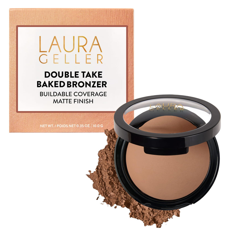 LAURA GELLER double take front compact shows elegant packaging and easy portability benefit
