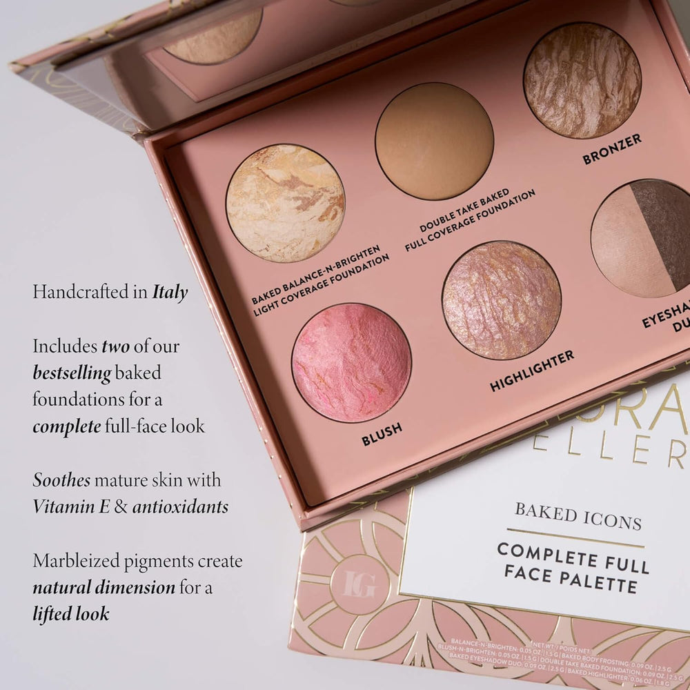 LAURA GELLER eyeshadow pans arranged to create coordinated eye looks