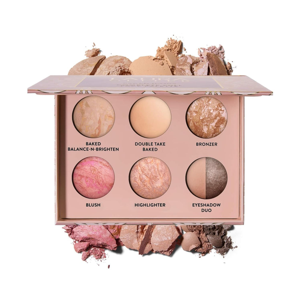 LAURA GELLER full palette flatlay showing all pans and benefits