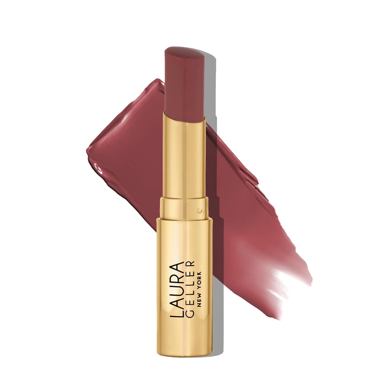 LAURA GELLER NEW YORK front view of Plum Happy balm shows color and compact benefit