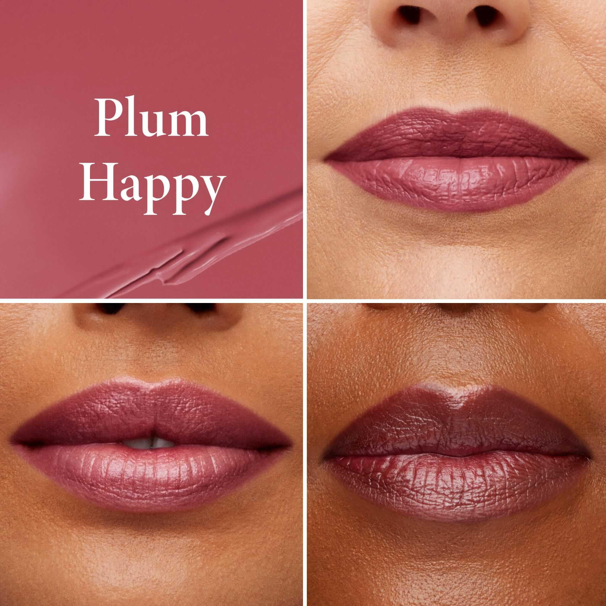 LAURA GELLER NEW YORK swiped color on lips illustrating buildable plum intensity benefit