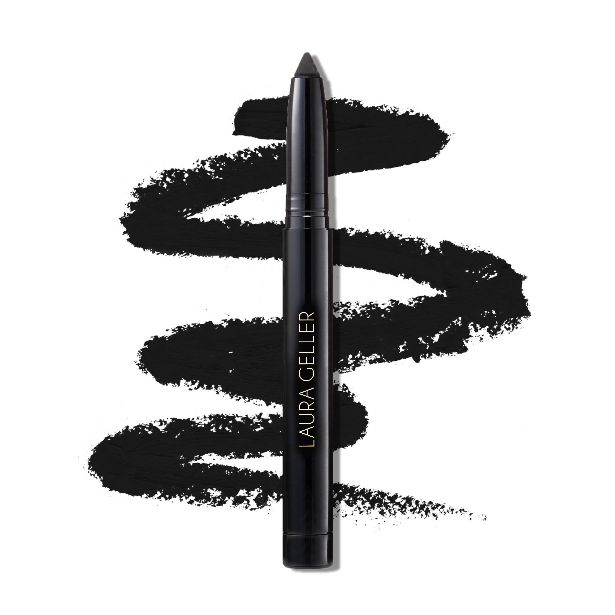 LAURA GELLER NEW YORK pencil front view showing sleek barrel and Deep Black finish for bold lines
