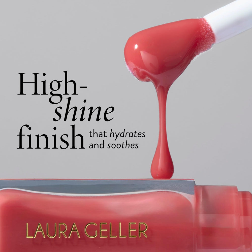 LAURA GELLER NEW YORK close-up of glossy oil texture showing smooth hydrating finish