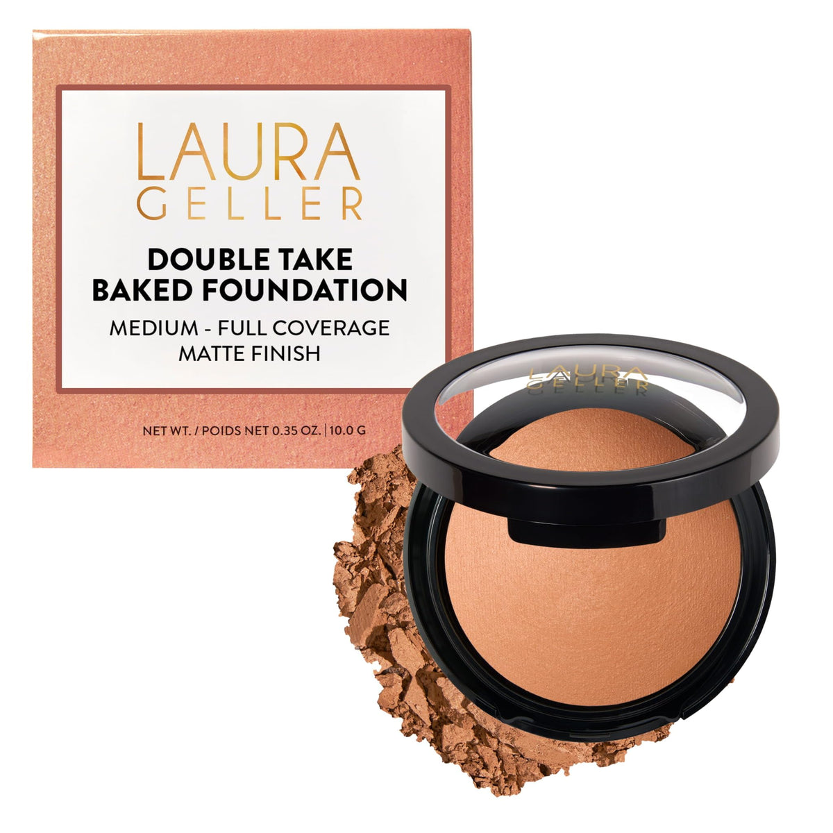 LAURA GELLER NEW YORK compact front showing sleek case and shade label benefits portability