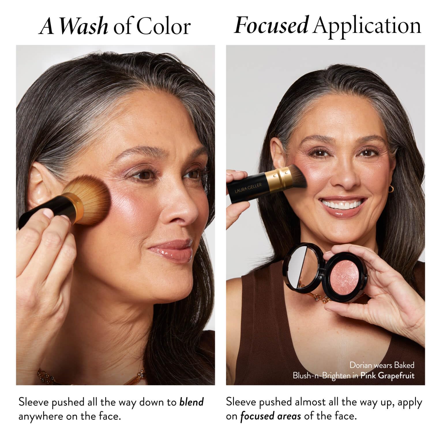 LAURA GELLER NEW YORK application on cheek using brush for natural finished look