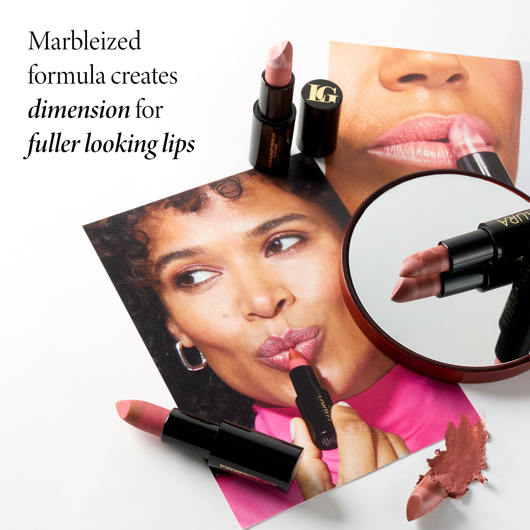 LAURA GELLER NEW YORK open tube angle, revealing marbleized bullet and easy application