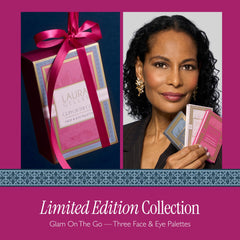 LAURA GELLER NEW YORK open palette top view with eyeshadows and blush for quick looks