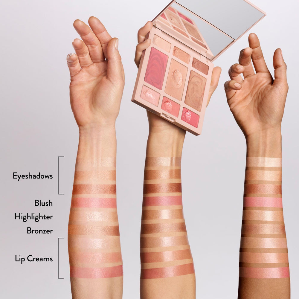 LAURA GELLER palette beside hand to show compact size and portability benefit