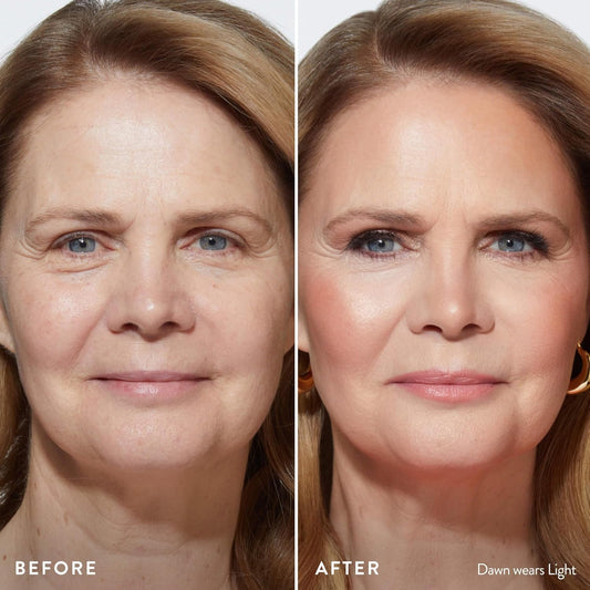LAURA GELLER close-up of two baked foundations showing buildable coverage
