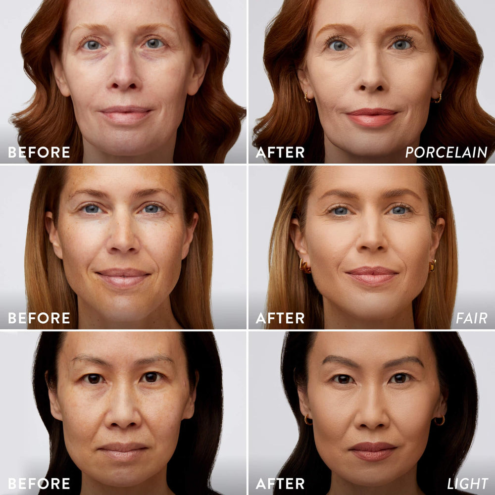 LAURA GELLER before and after demonstrating coverage and wrinkle blurring