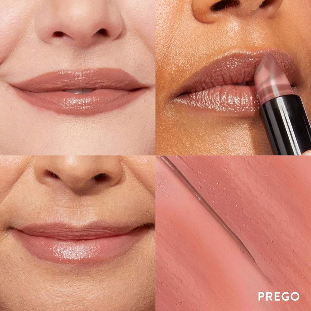 LAURA GELLER NEW YORK open tube angled view displaying creamy Prego lipstick for easy application