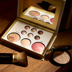 LAURA GELLER kit shown in hand for scale, compact and travel-ready