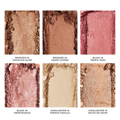 LAURA GELLER arm swatches showing blush, bronzer and highlighter options