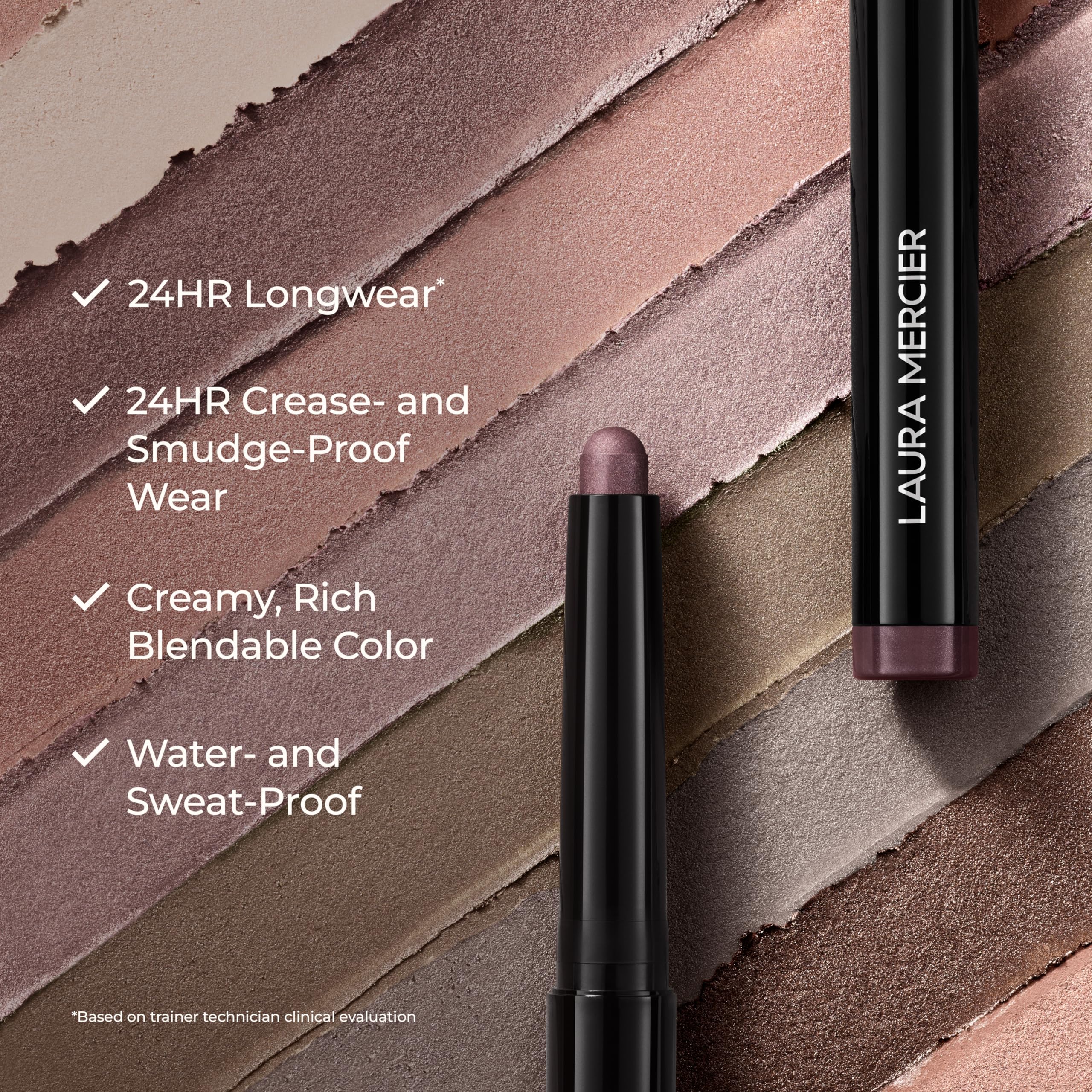 Laura Mercier arm swatch of Amethyst showing shimmer payoff and buildable color