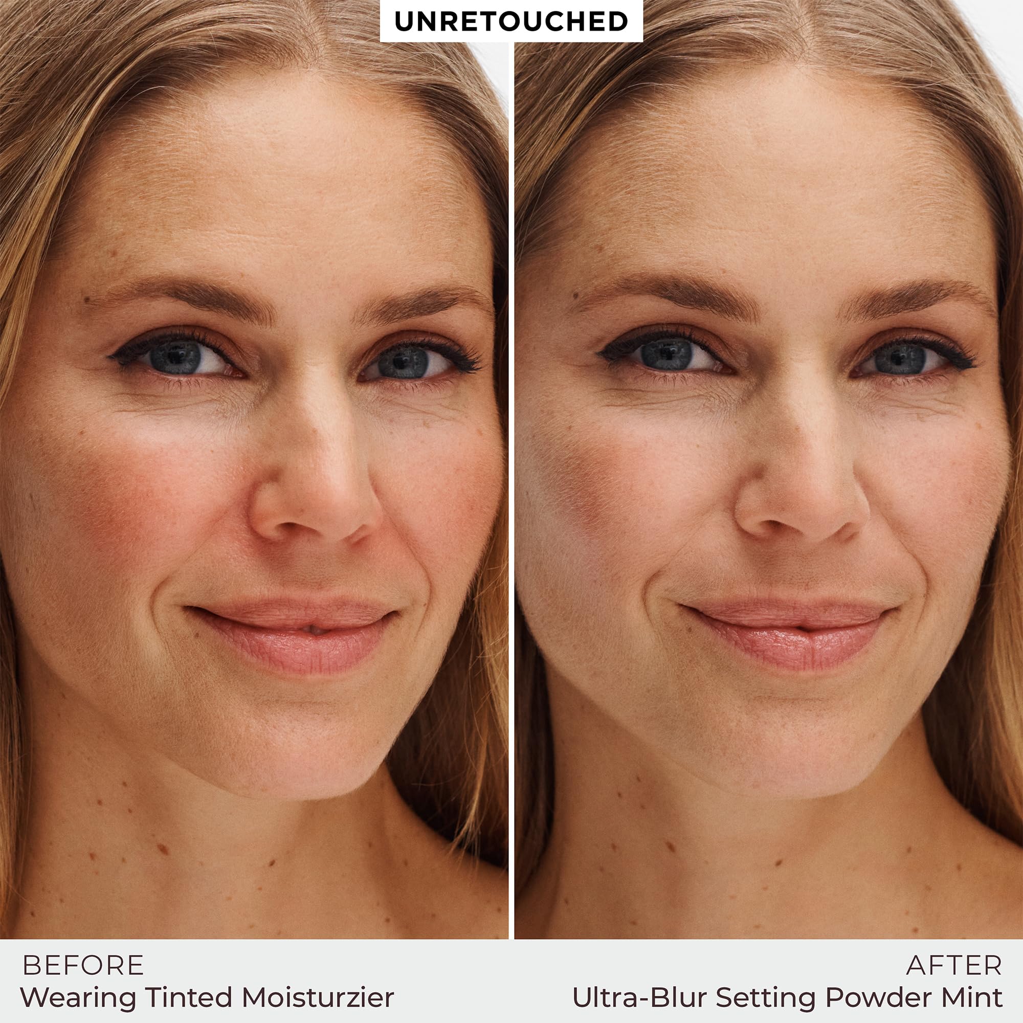 Laura Mercier application brush in use for seamless, lightweight setting