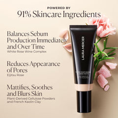 Laura Mercier in-use application on face demonstrating natural blurred pore appearance benefit
