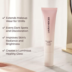 Laura Mercier before and after swatch, evens discoloration and spot visibility