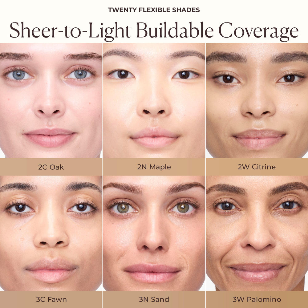 Laura Mercier before and after skin comparison showing improved evenness