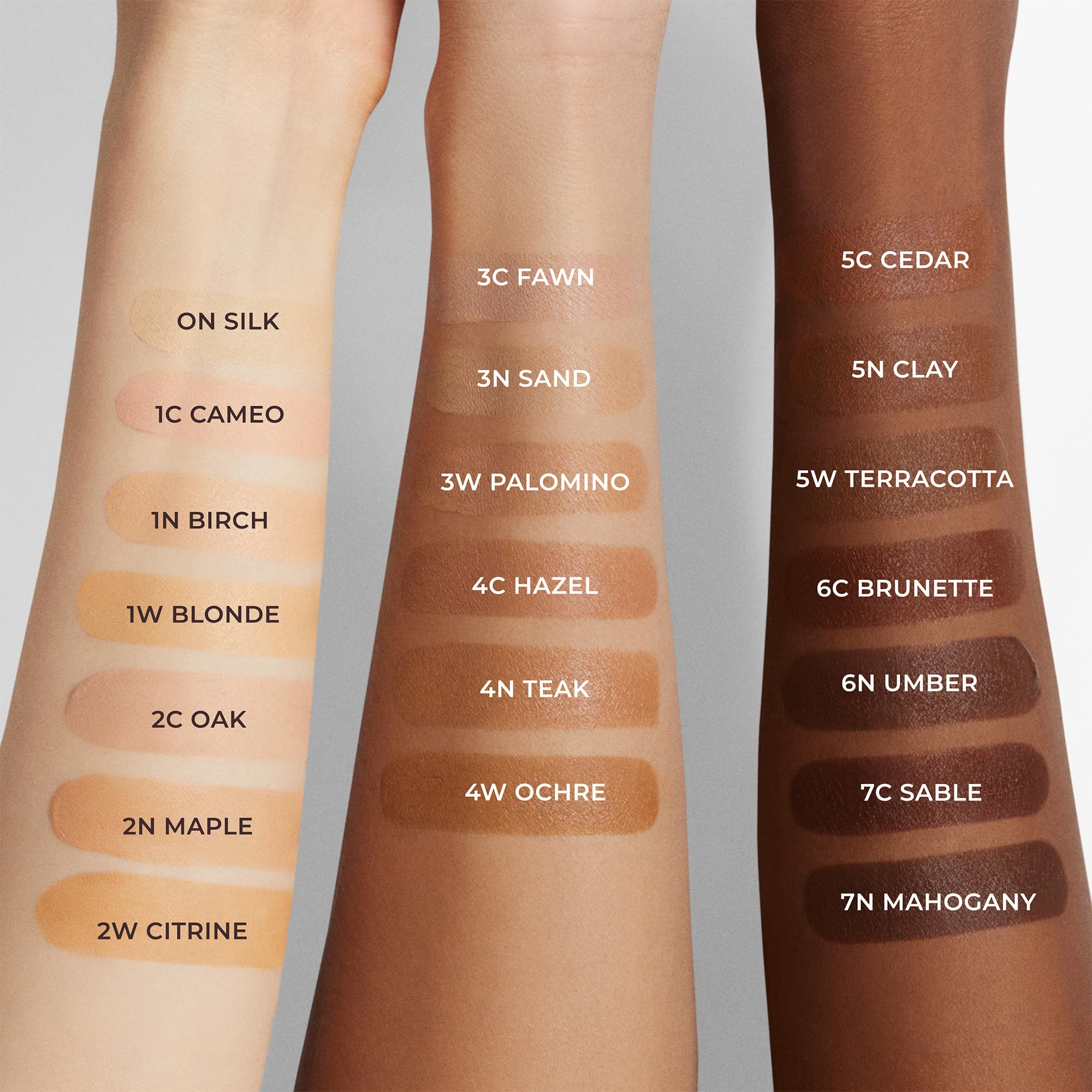 Laura Mercier texture swatches illustrating sheer, buildable coverage benefit