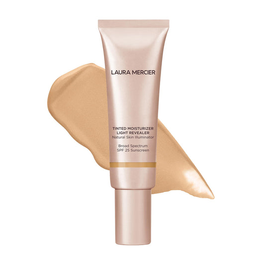 Laura Mercier bottle front view showing bisque shade and elegant packaging benefit: easy identification