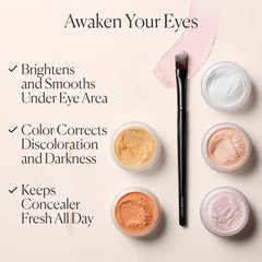 Laura Mercier brush applying powder under eye for crease-free setting benefit