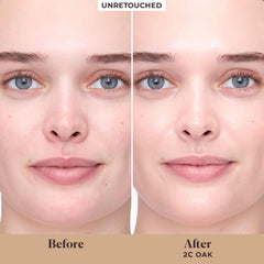 Laura Mercier close-up of Oak shade blended on skin for natural coverage