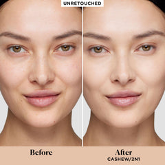 Laura Mercier foundation pump dispensing a drop illustrating easy control