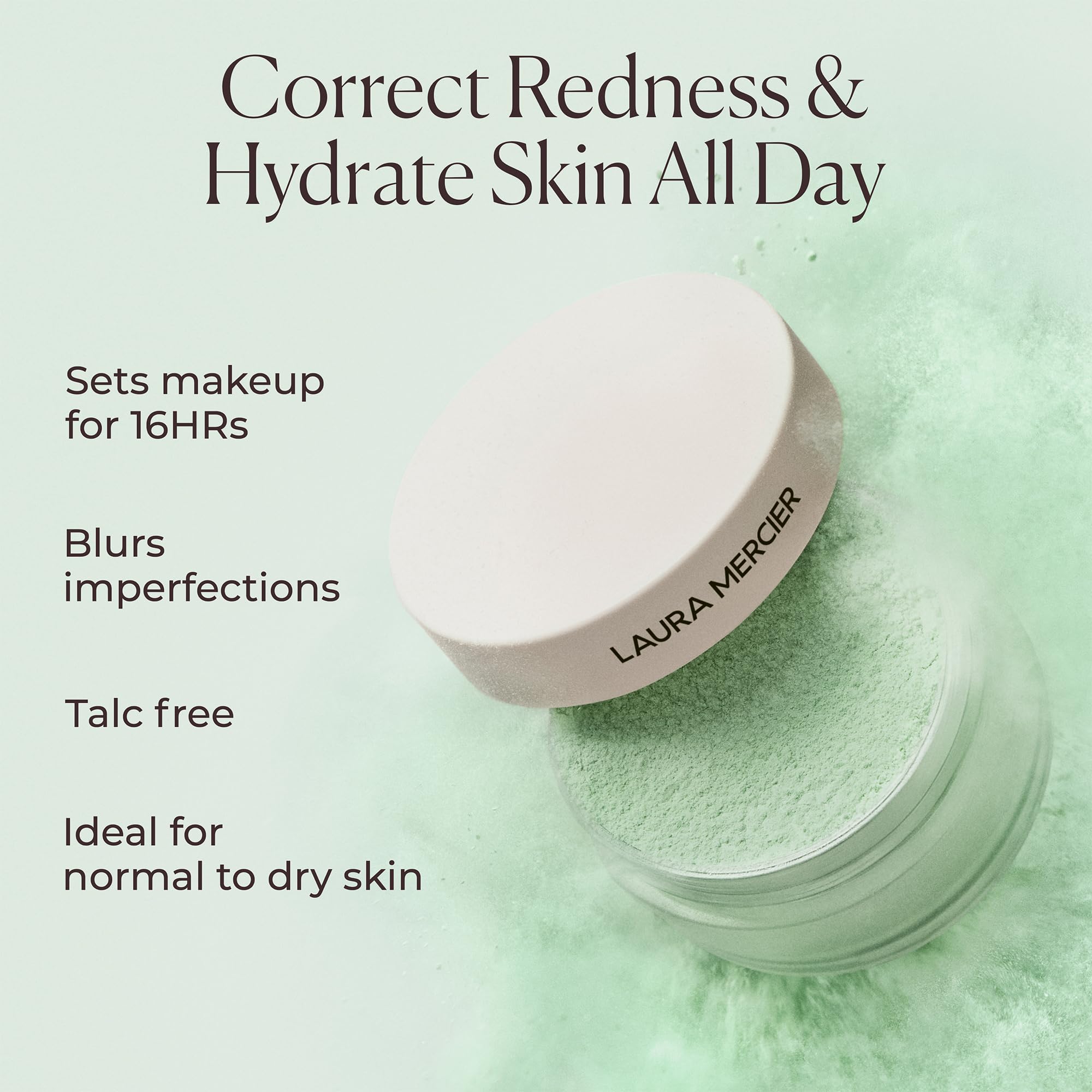 Laura Mercier mint powder swatch on skin neutralizing redness evenly