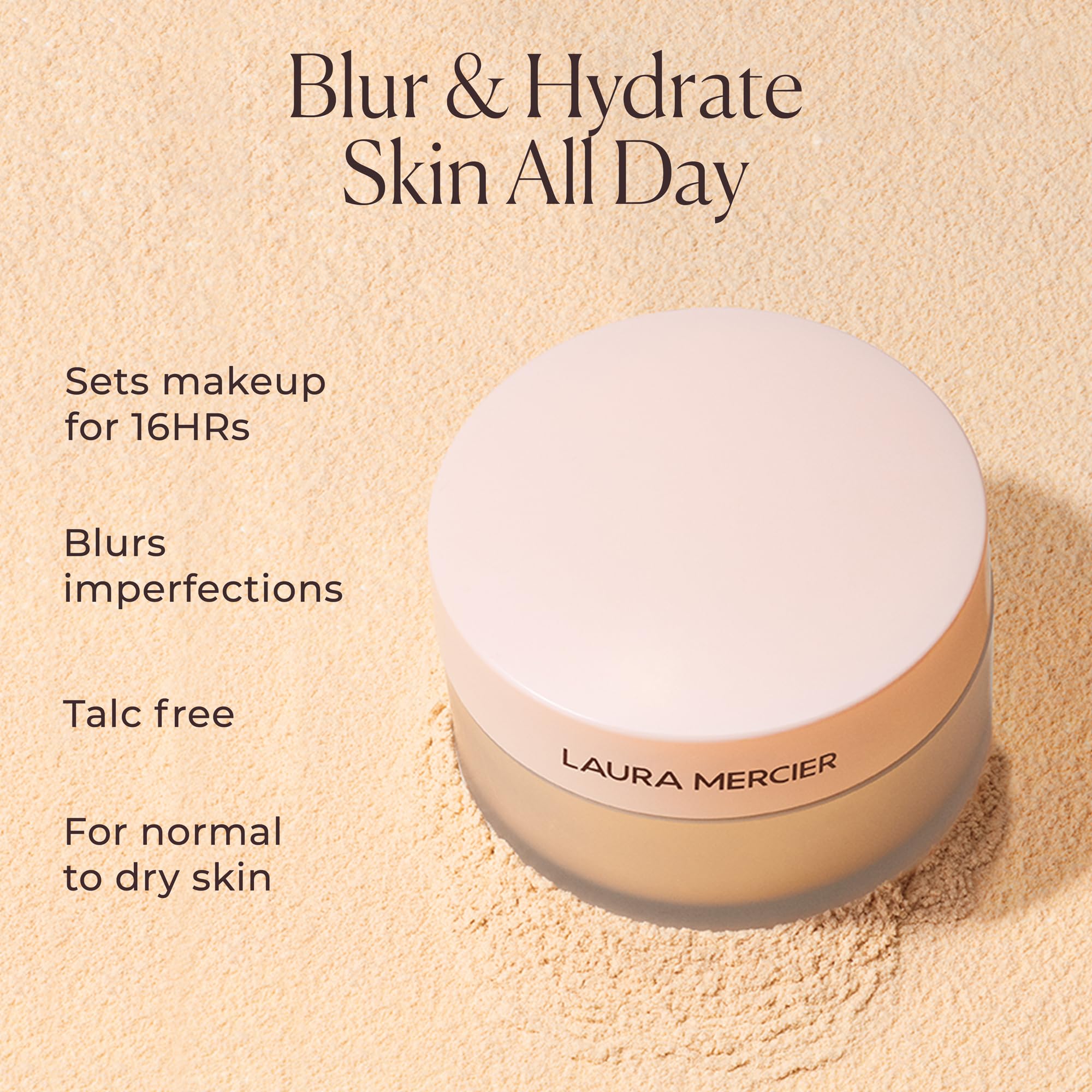 Laura Mercier powder on brush demonstrating soft blendability benefit