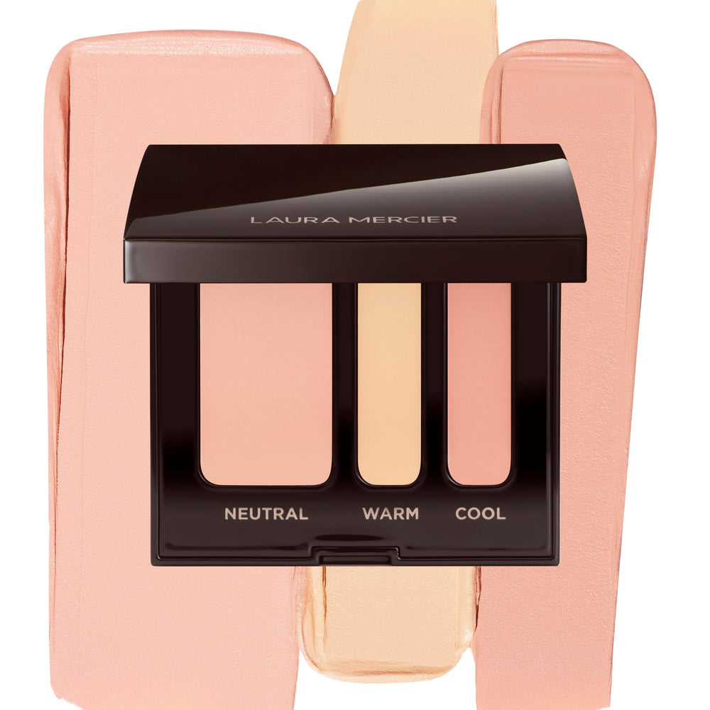 Laura Mercier compact open showing two-tone pans and customizable match benefit