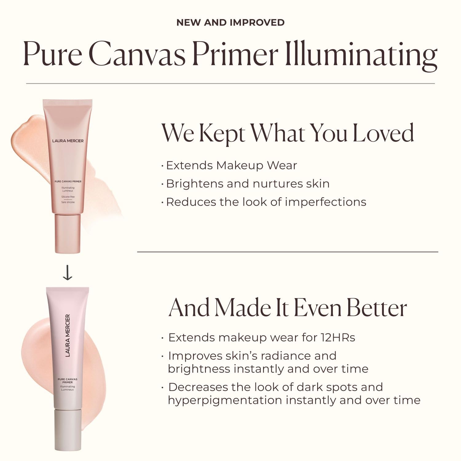 Laura Mercier tube held in hand for scale, shows travel-friendly size benefit