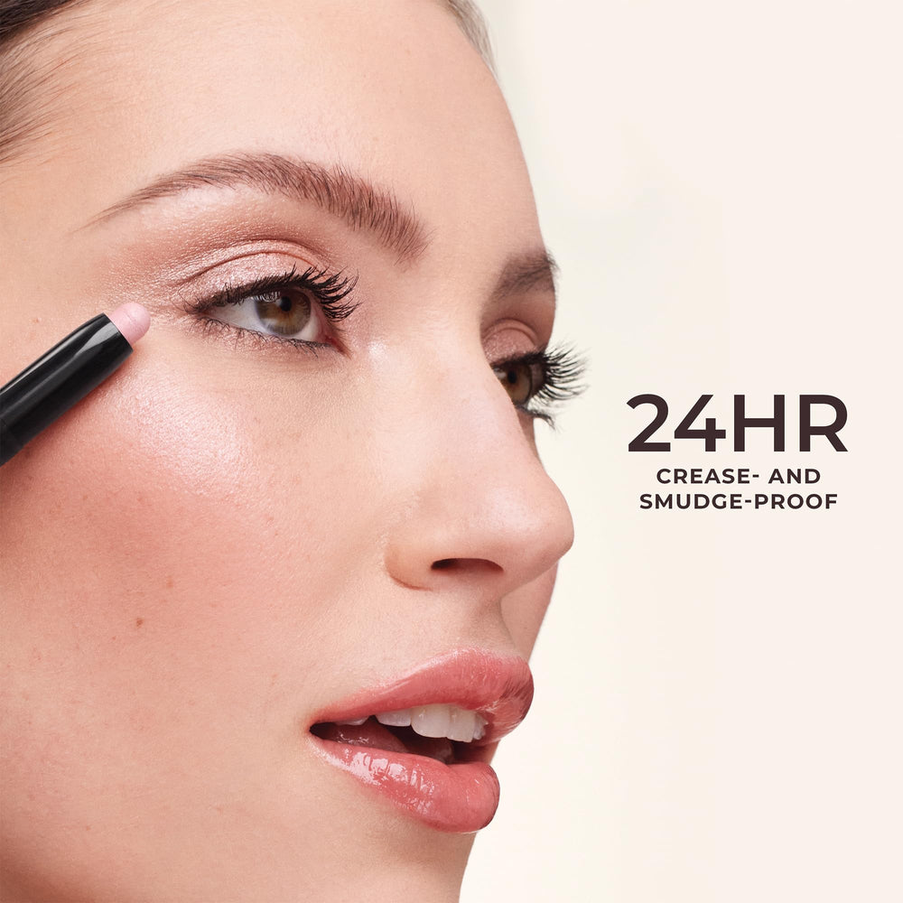 Laura Mercier stick application on eyelid showing easy blending and crease resistance