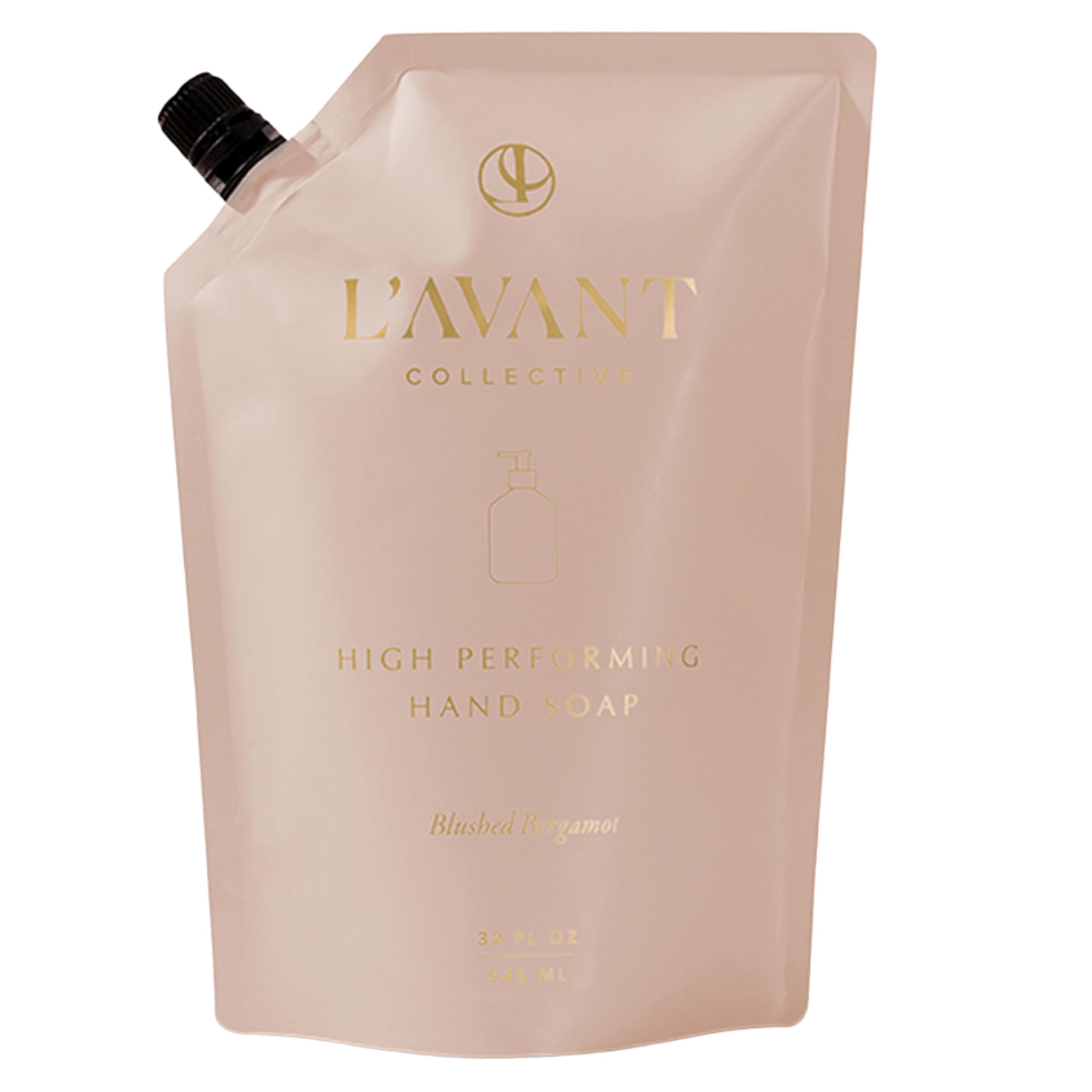 L'AVANT pouch front view showing fragrance and eco refill benefits