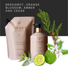 L'AVANT glass bottle paired with refill pouch showing reusable design