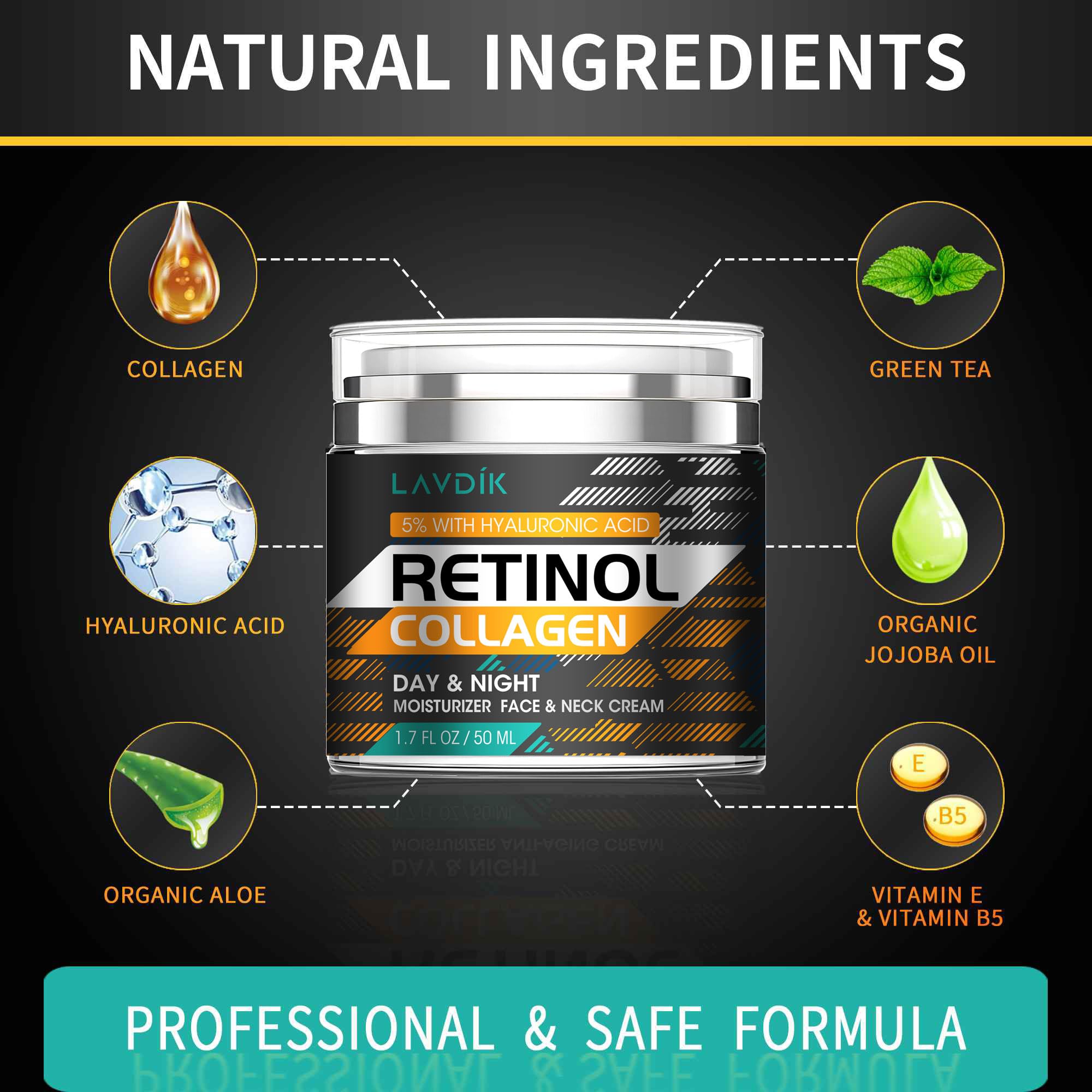 LAVDIK surrounding ingredient bottles highlighting hyaluronic acid and peptides