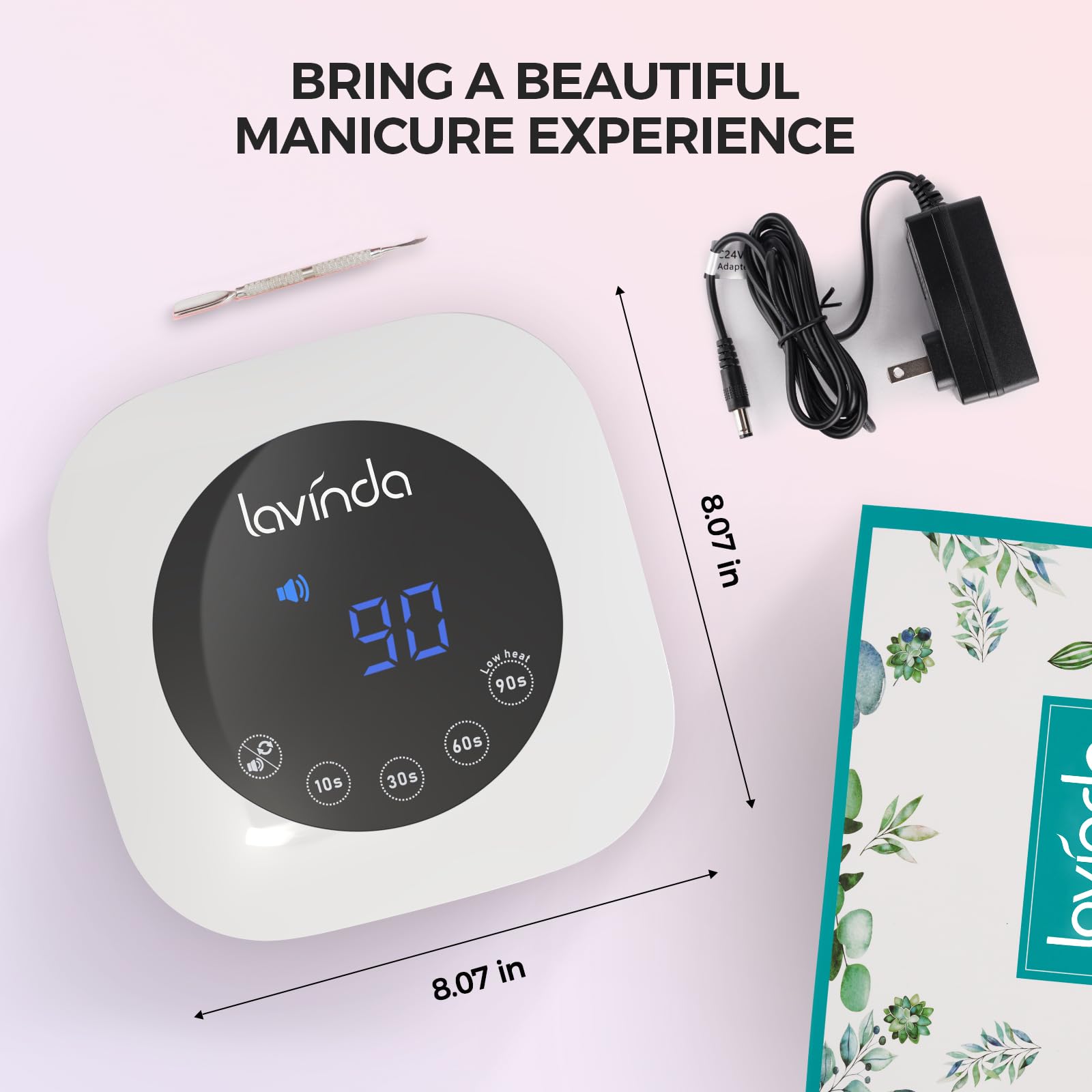 Lavinda lamp next to ruler showing compact size and salon portability