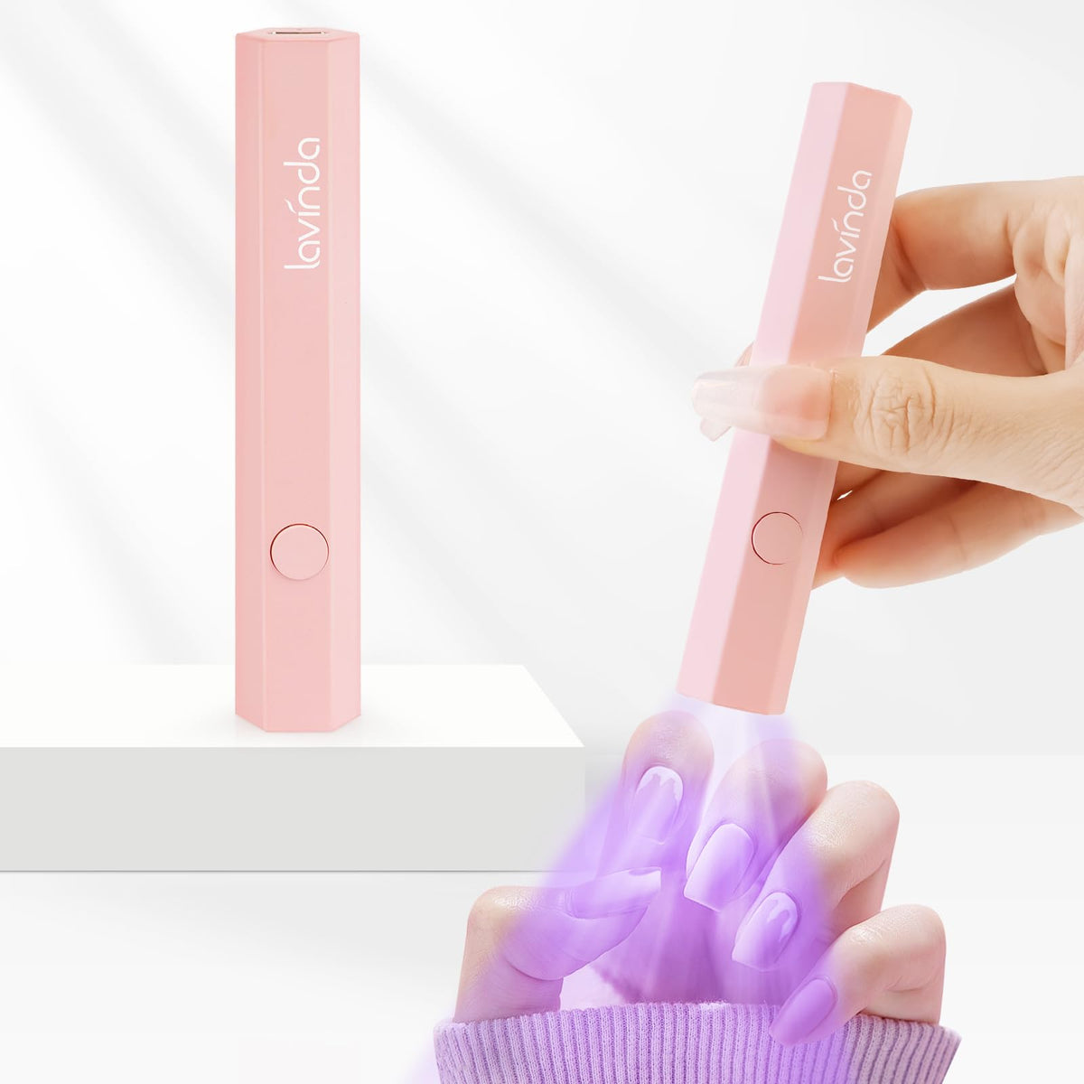 Lavinda front view of compact UV nail lamp showing portability and fast curing