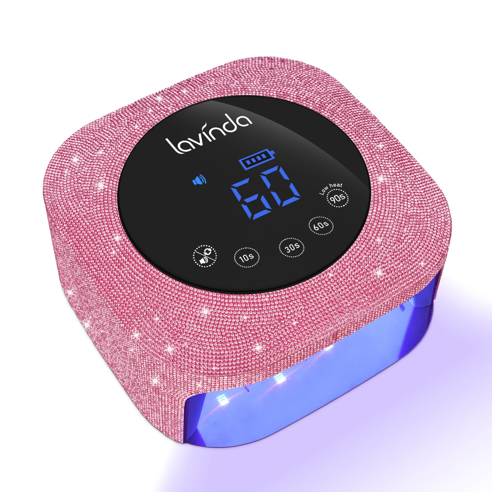 lavinda front view with lcd showing timers and battery for quick setup