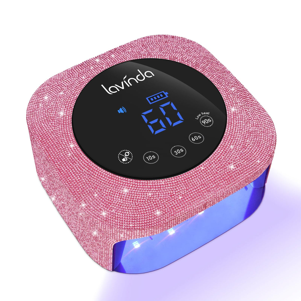 lavinda front view with lcd showing timers and battery for quick setup