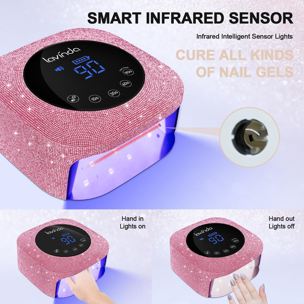 lavinda hand inside lamp with infrared sensor activating hands-free curing