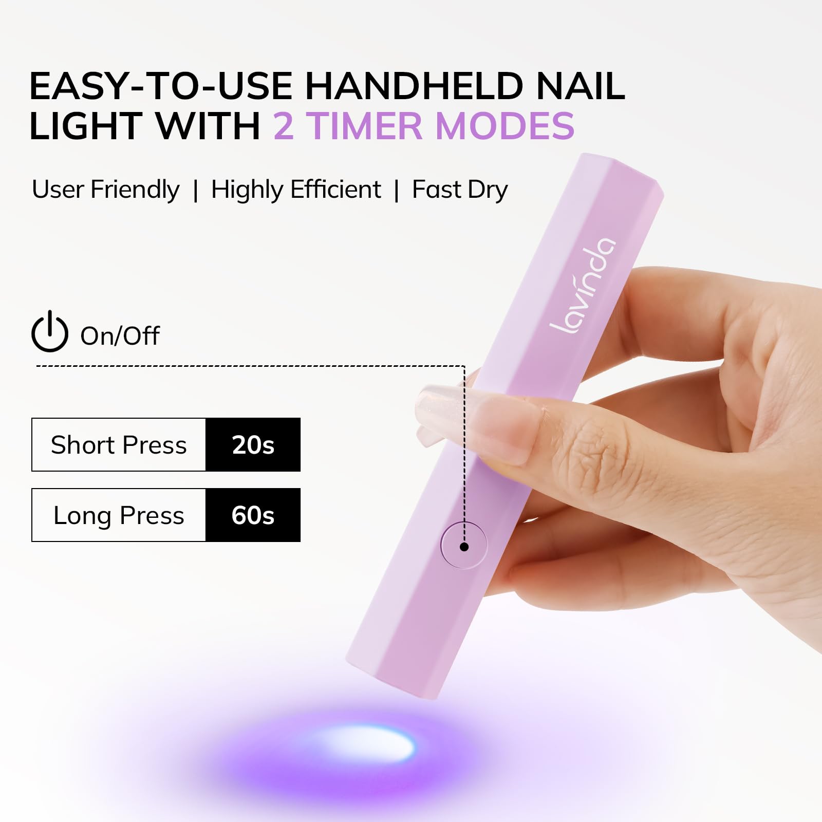 Lavinda handheld lamp curing one fingernail for precise nail art