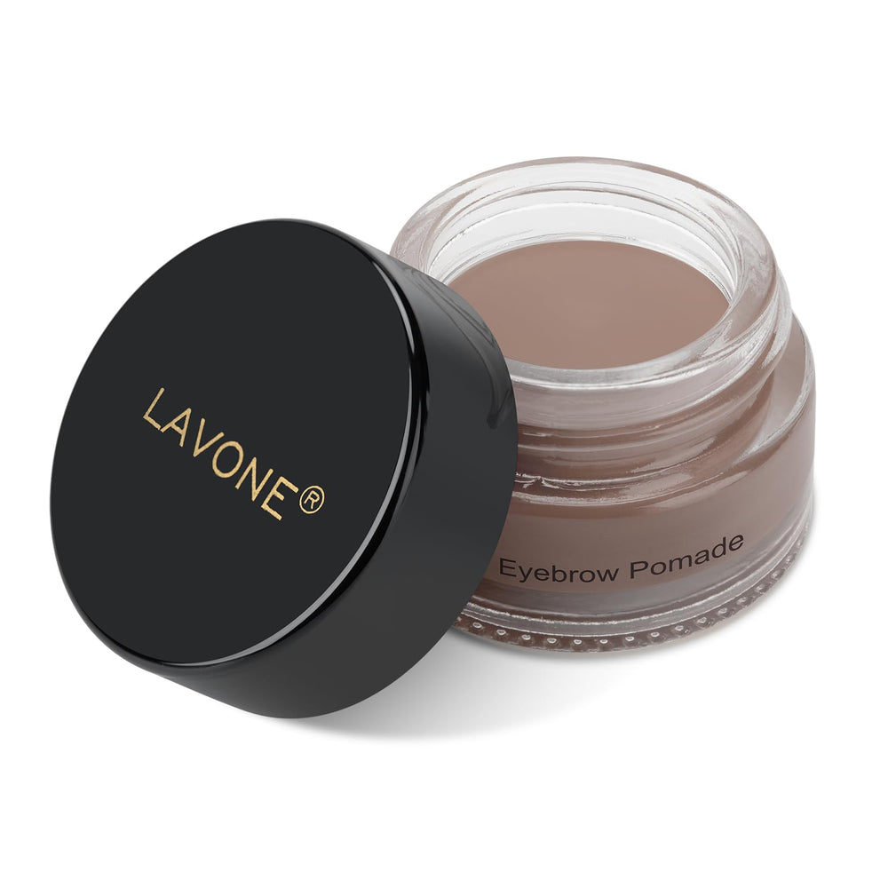 LAVONE Ash Blonde pot front view showing compact waterproof brow pomade