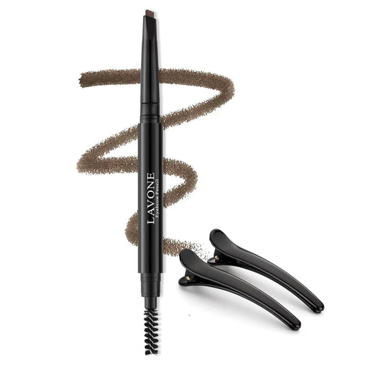 LAVONE brow pencil front packaging showing compact travel benefit