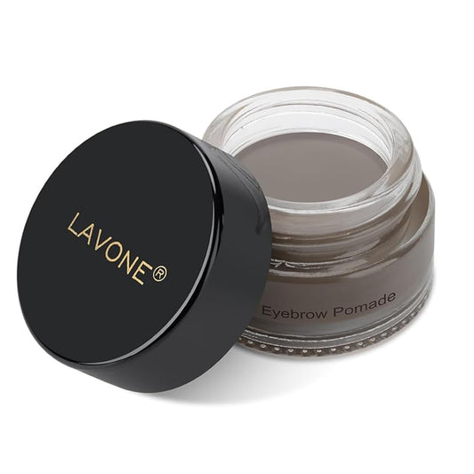 LAVONE eyebrow pomade front jar showing compact packaging and secure lid