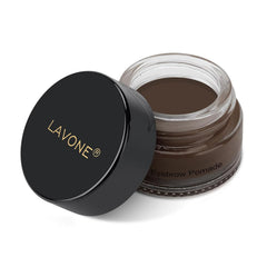 LAVONE eyebrow pomade front jar showing label and compact packaging benefit: easy storage