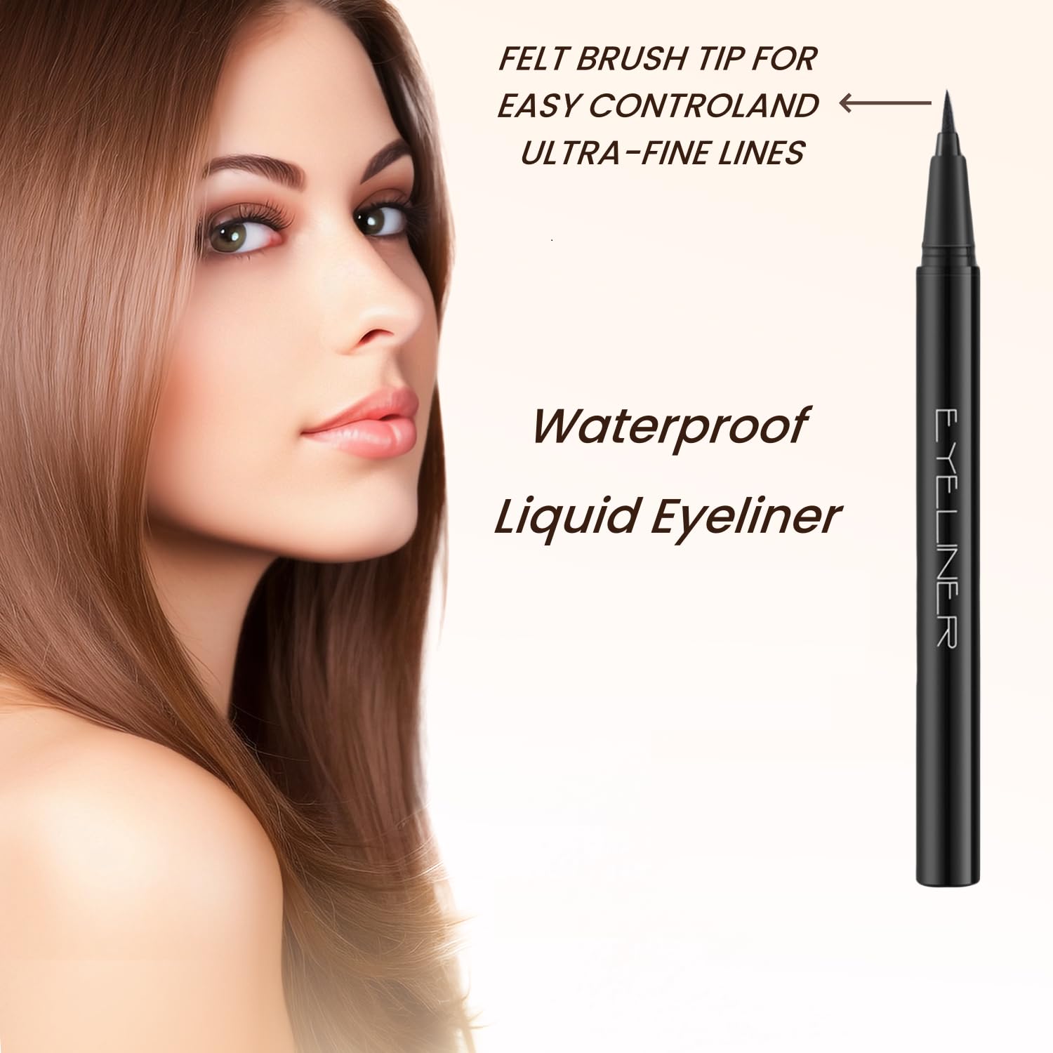 LAVONE eyeliner applied on model creating a sharp wing for long-lasting wear benefit
