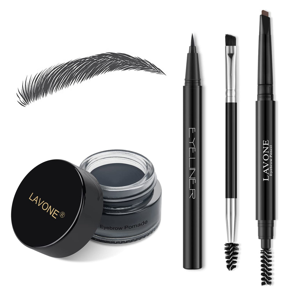 LAVONE front packaging showing full eyebrow kit and convenient pouch benefit