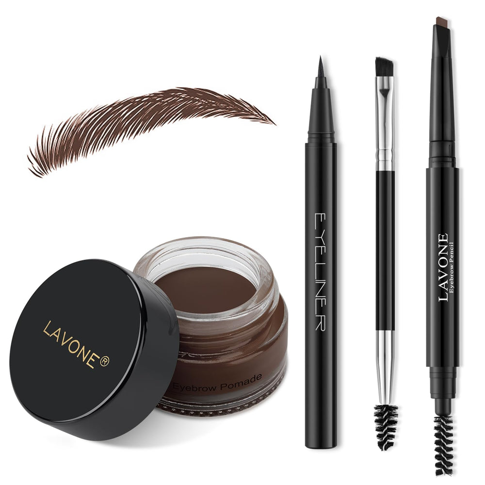 LAVONE front packaging showing full eyebrow kit and portable pouch benefit